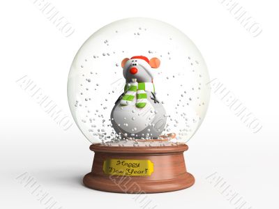 Mouse in snow globe - the symbol of New Year
