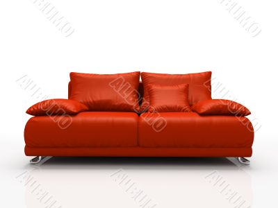 Red leather sofa isolated on white background