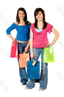 beautiful girls with shopping bags