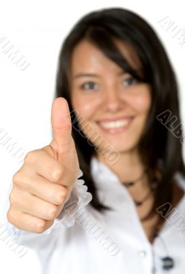 business woman with thumbs up