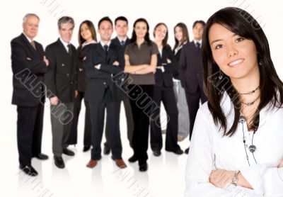 business team work - girl leading