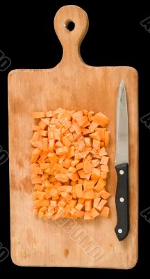 Small cut carrots and knife