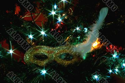 masque and christmas decorations