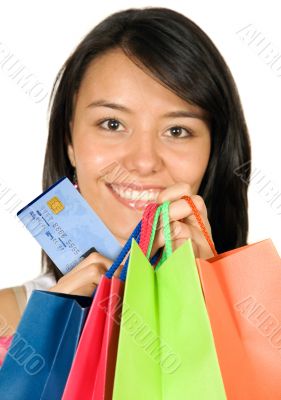beautiful teenager with shopping bags