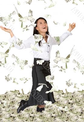 business woman with lots of money
