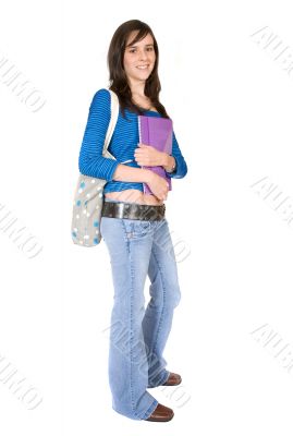 female student with books and bag