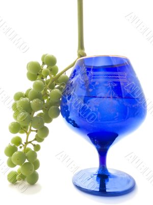 green grapes and dark blue glass with a wine