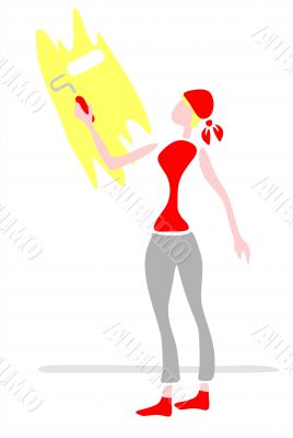 woman paints a wall
