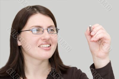 woman writting in air.