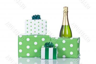 Gifts and champagne bottle