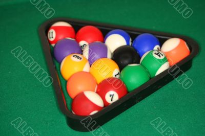 racked billiard balls, ready for the break