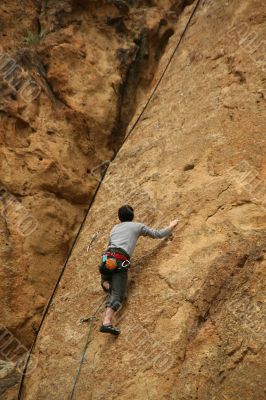 Climber on sheer rock face