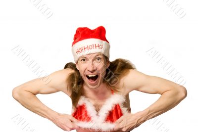Funny christmas man doing striptease