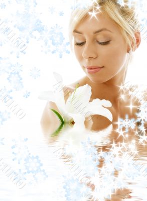 lily blond in water with snowflakes