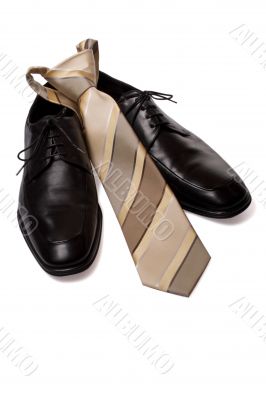 Black men shoes with tie isolated on white