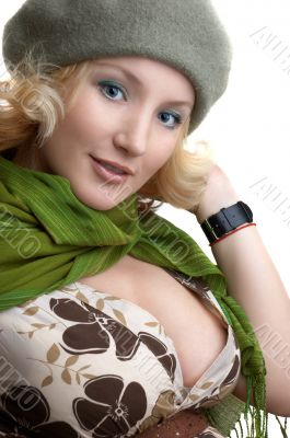 cute blond with green scarf