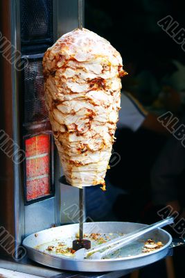 Chiken meet on a spit, Istanbul, Turkey