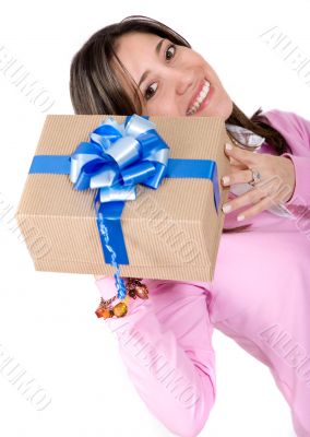 casual girl with a gift