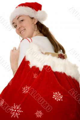 female santa with sack of gifts