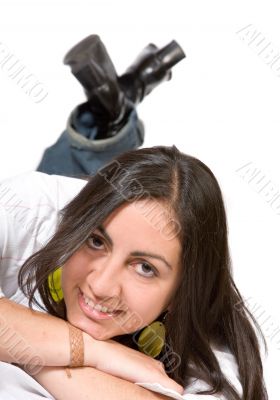 beautiful female portrait on the floor