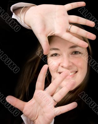 Business Woman with hands on screen