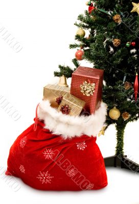 christmas tree with sack full of gifts