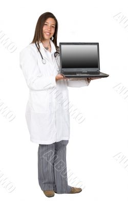 female doctor with a laptop