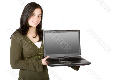 girl smiling with a laptop on her hands