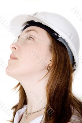 beautiful female engineer looking up