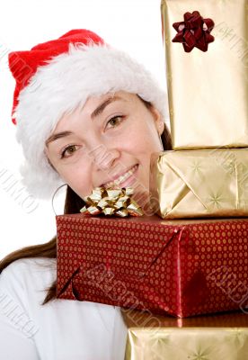 beautiful santa with gifts