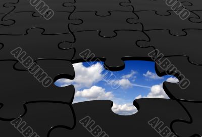 black puzzle with a piece missing