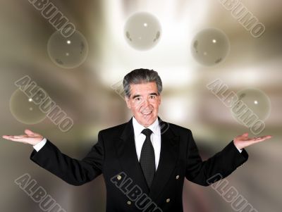 business man with glass bubbles