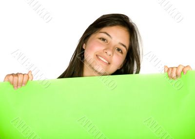 girl with green banner