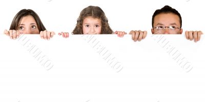 family over a white card