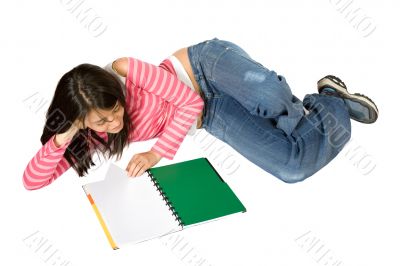 girl studying on the floor