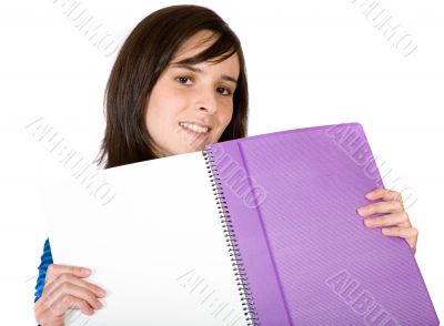 student showing notebook