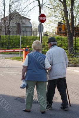 Senior couple walking together
