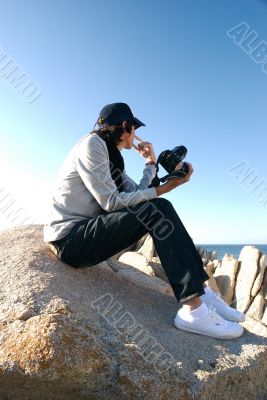 a man standing on a rock