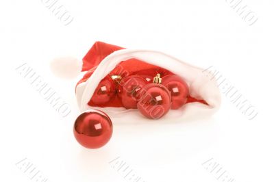 Santa hat with red christmas balls