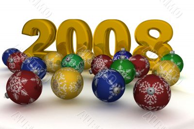 Christmas spheres on a background 2008. 3D image.