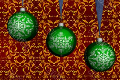 Three green christmas spheres. 3D image.