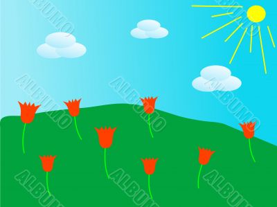 Meadow with tulips