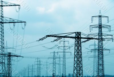 Many electricity power pole