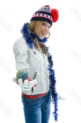 Beautiful woman with christmas decoration
