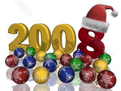 Christmas spheres on a background 2008. 3D image.