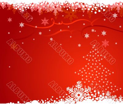 red christmas background with christmas tree