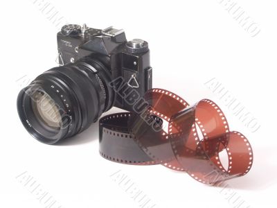 camera and film on white background