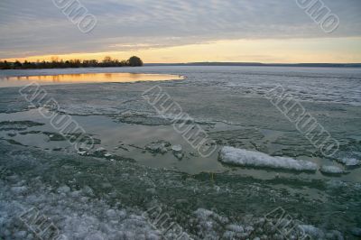 Sunset on lake.