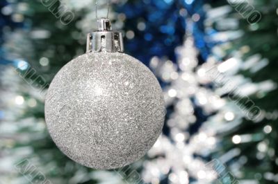 Christmas decoration - silver ball and tinsel