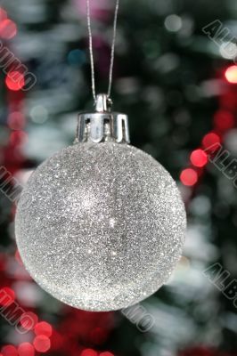 Christmas decoration - silver ball and  tinsel